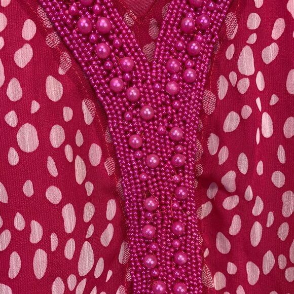 Model France Pink Polka Dot and Ruffles Sleeveless Top - Picture 3 of 8